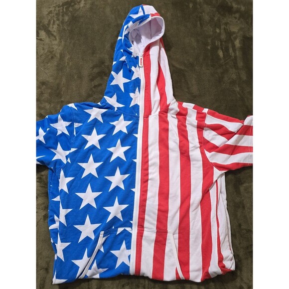 Men's Tipsy Elves American Flag One Piece Jumpsuit Patriotic Hoodie Large - Picture 4 of 6